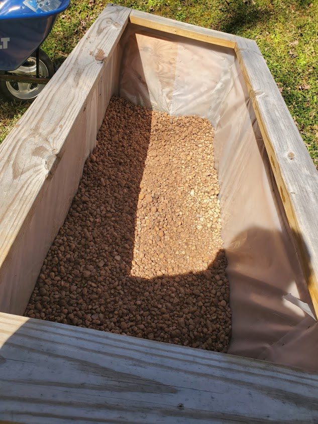 Raised bed with drainage gravel